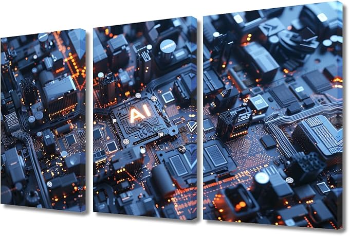 Digital Intelligence Hub Canvas Wall Art for Living Room Home Decor AI Advanced Circuitry Posters Prints on Canvas Wall Decor for Bedroom Bathroom Office Framed Ready to Hang (36"Wx24"H)