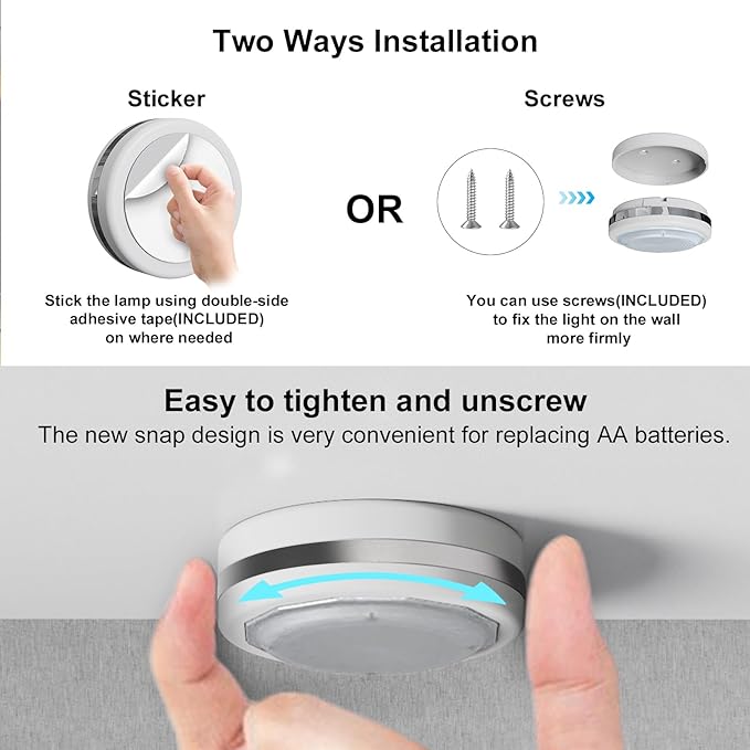 Starxing Battery Operated Puck Lights with Remote, Wireless Led Under Cupboard Light with Remote Control, Under Cabinet Lighting, Stair Closet Lights (3 Color Temperatures)