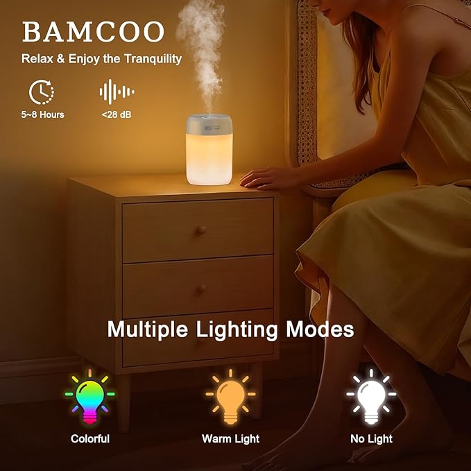 Portable Small Humidifier, 650ml Colorful Mini Humidifier for Bedroom, Office Desktop, Baby Room, Plants, Cool Mist Humidifiers(Light Gray)