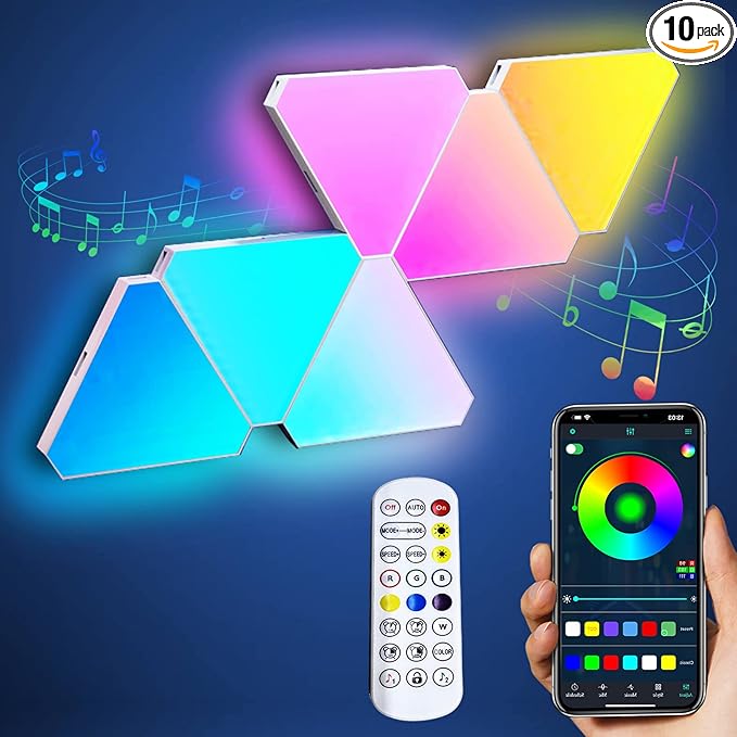 Triangle LED Light Panels, Triangle Lights with 6 Connection Ports, Real RGBIC Gaming Lights for Gaming Setup, Smart Wall Lights for Bedroom App Control Music Sync for Gaming Room Streaming, 6 Pack
