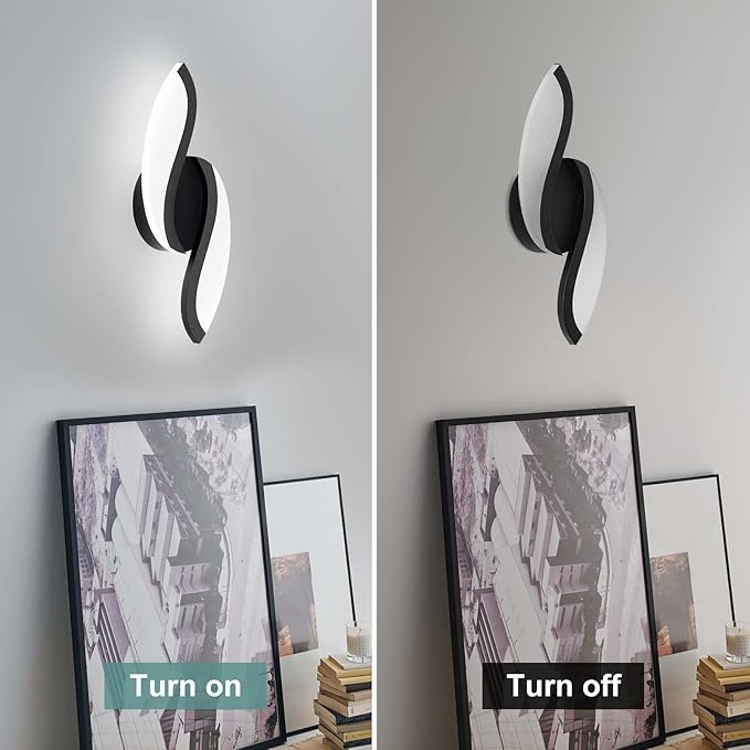 ADISUN Modern LED Wall Light, 14 Inch Indoor Wall Sconces, Acrylic, Hardwired, 6000K Cold White Light, Wall Lamp for Bedroom Bedside Hallway Stairway Wall Light Fixtures(Black)