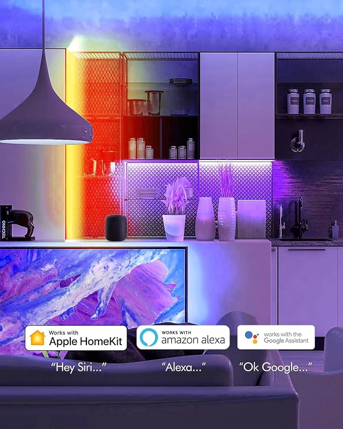 VOCOlinc LED Strip Light Works with Apple HomeKit Siri Alexa Google Assistant 5050 RGB LED Lights for Bedroom Smart Wi-Fi Multicolor App-dimmable for Christmas Decorating Voice Control No Hub Required