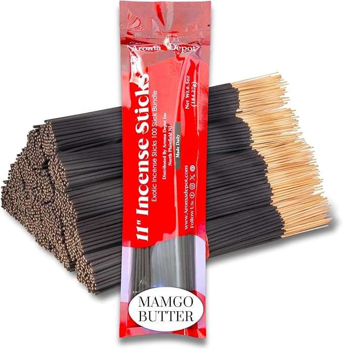 Aroma Depot Mango Butter Exotic 11'' Incense Sticks. Approx. 85 to 100 Sticks Per Bundle, Each Natural Stick Burns for 45 mins to 1 Hour Each. Long Lasting. Guarantee 100% Pure