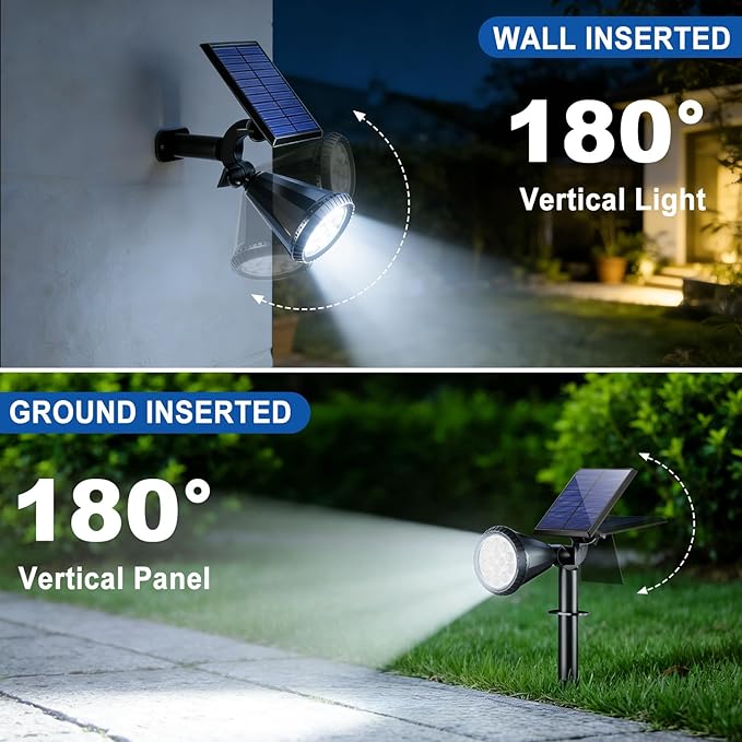 WELALO Solar Spot Lights Outdoor Waterproof IP65, 2 Pack 4 Lighting Modes Solar Powered Landscape Spotlights with Auto On/Off, Solar Garden Christmas Yard Pathway Wall Lights for Outside, Cool White