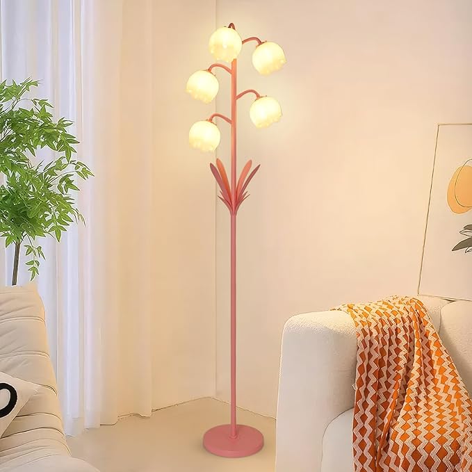 Pink Flower Floor Lamps for Living Room, Modern Floor Lamp with 5 LED Bulbs, Adjustable Standing Lamps for Bedroom Girls Room, Dresser, Kid's Room, Corner Tall Lamp Ambient Lighting for Home Decor