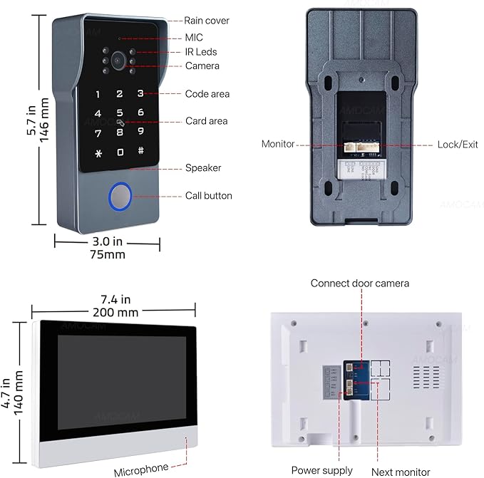 2-Wires Video Intercom System, 7 Inch 1080P WiFi Touch ScreenVideo Doorbell Doorphone System, 32G Card, Snapshot, Monitoring, Code Password Tuya App IC Card Unlock for Home Apartment