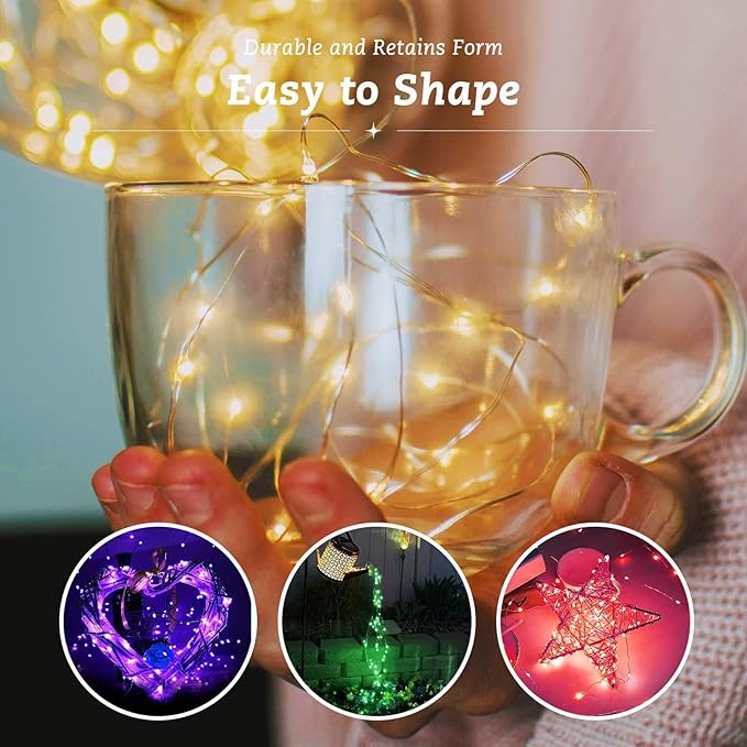24 Pack Fairy Lights Battery Operated, 7FT 20LED Waterproof Silver Wire Christmas Lights Outdoor, Firefly Mini String for Bedroom Party Birthday Wedding Indoor Decorations