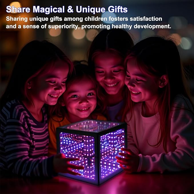 Infinity Hyper Cube LED Light LED Controller with Stand & Controller, Built-in 10 Mode Children Lamp - Cool & Creative Multicolor Decorative Mirror Art Desk Night Light (4Inchs Without APP)