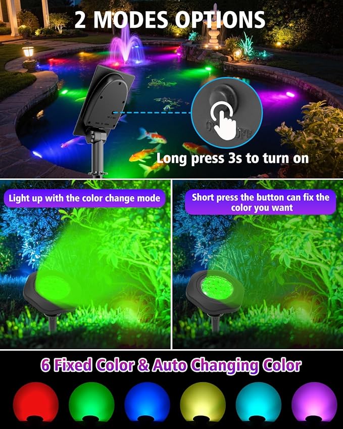 CORESLUX Solar Spot Lights Outdoor Waterproof IP68, 3-in-1 LED Color Changing Solar Landscape Lights, 2 Light Modes Pond Lights Landscape Path Lights for Outside Garden Yard Pond Pathway