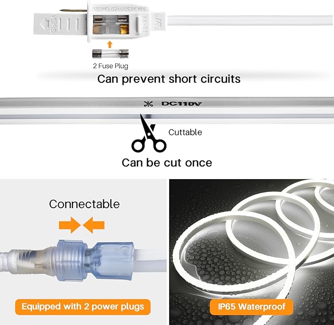 SURNIE 50ft/15m LED Neon Rope Lights - 110V Flex Strip Lights Outdoor Waterproof - 6000K Daylight White Flexible DIY Cuttable Connectable Light for Bar, Gaming Room, Commercial Building Use