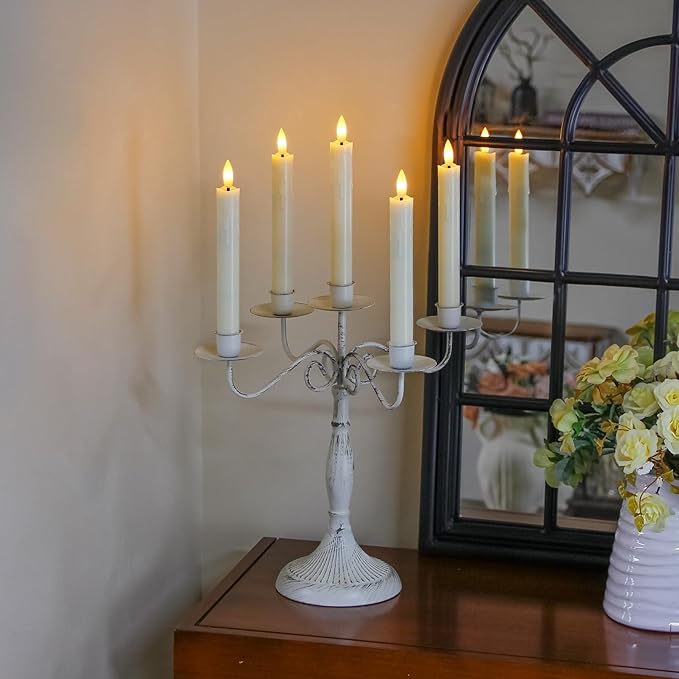 Flameless Flickering Taper Candles Two Remote, 7.5 Inch Ivory Battery Operated LED Window Candles Timer,Set of 8 Plastic 3D-Wick Dripping-Wax Effect Flameless Candlesticks(0.86”Dia,Warm Fire)