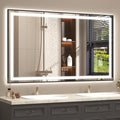 OKPAL 66x40 LED Bathroom Mirror with Lights, Frontlit & Backlit Lighted Bathroom Mirror, Black Lighted Vanity Mirror, Anti-Fog, Dimmable 3 Colors, Shatterproof, Horizontal/Vertical