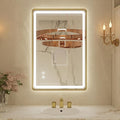 24x32 Inch LED Bathroom Mirror with Round Corner Gold Framed, Lighted Vanity Mirrors with Lights, Front Light and Backlit, Stepless Dimmable, Anti-Fog, Memory, 3 Colors Wall-Mounted Mirrors