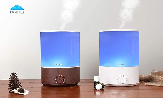 BlueHills Large Essential Oils Diffusers for Large Rooms Set of 2 4000ML Capacity Models Adjustable Cool Mist Output Options – Value Pack of Dark Wood Grain and Wood Grain.