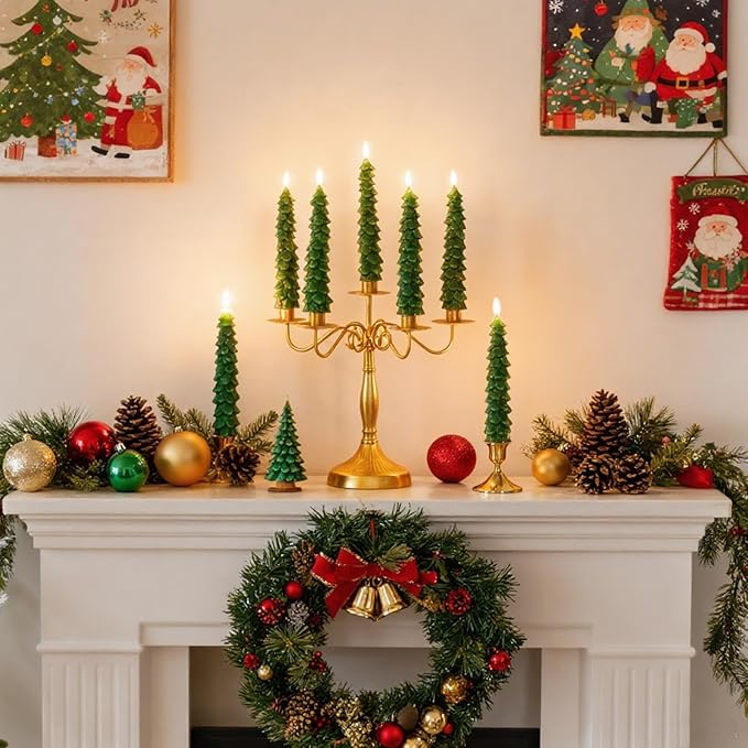 Lezonic 6Pcs Flameless Christmas Tree Candles with Remote Timer, LED Taper Candles Battery Operated Flickering Flame, 10 Inches Green Real Wax Window Candlesticks for New Year Xmas Decorations