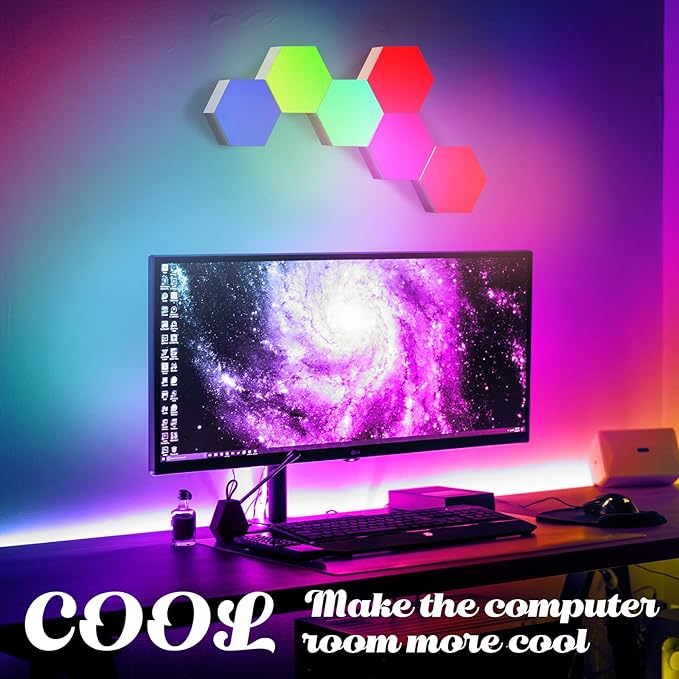 ODISTAR Remote Control Hexagon Wall Light,Smart Wall-Mounted Touch-Sensitive DIY Geometric Modular Assembled RGB led Colorful Light with USB-Power,Used in Bedroom (6-Pack)