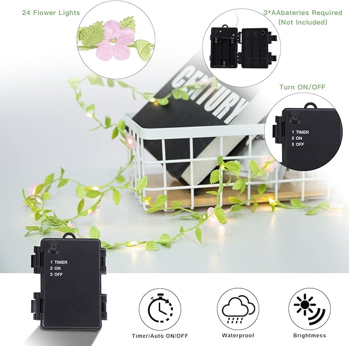 Vigdur 2 Packs Vine Lights - Tiny Leaf Ivy String Lights with 48 Cherry Blossom Lights Battery Powered Waterproof Fairy Light Indoor Outdoor for Bedroom Party Garden Wall Décor St. Patrick's Day