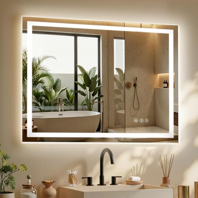 40X30 LED Bathroom Mirror with Lights, Anti-Fog, Dimmable - Lighted Bathroom Vanity Mirror with Front & Back Light, 3 Color Temperatures, Memory Function, Tempered Glass (Horizontal/Vertical)