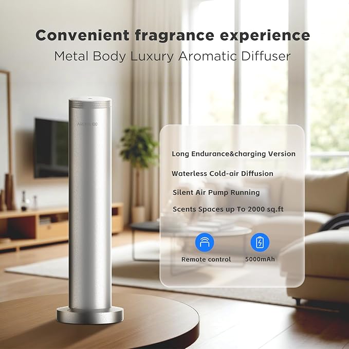 Hotel Scent Diffuser Machine -Remote Control -Cordless Rechargeable Diffuser for Whole House- Scent Air Machine for Home -Super Quite Waterless Essential Oil Diffuser for Large Room, Studio Office