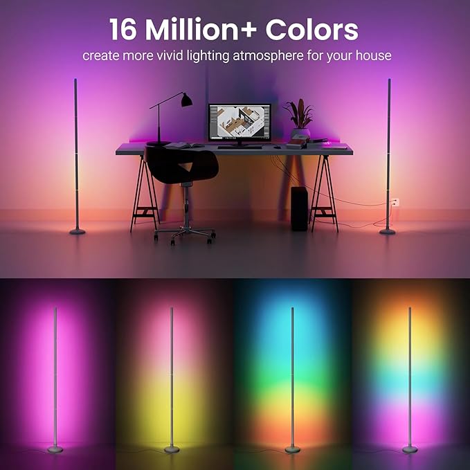 Smart Floor Lamp, RGB LED Corner Lamp with App & Remote, Modern Floor Lamp with 16 Million DIY Colors/Music Sync/Timer, Ambient Lighting Floor Lamps for Bedroom, Living Room, Game Room