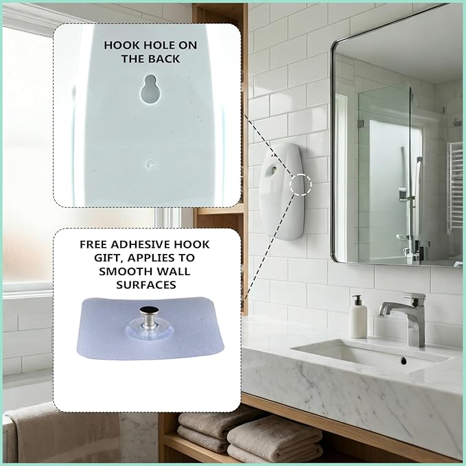 Automatic Air Freshener Dispenser – Wall Mounted Time Mist Spray for Home, Bathroom & Office – Battery Operated Scent Sprayer Compatible with Commercial Air Fresheners(White)