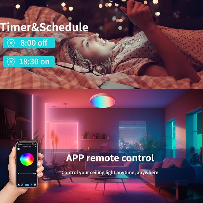Smart LED Ceiling Light Work with Apple Homekit Alexa and Google Home RGBCW Color Changing Light Flush Mount Ceiling Lamp 24W Dimmable for Living Room, Bedroom, Home Use