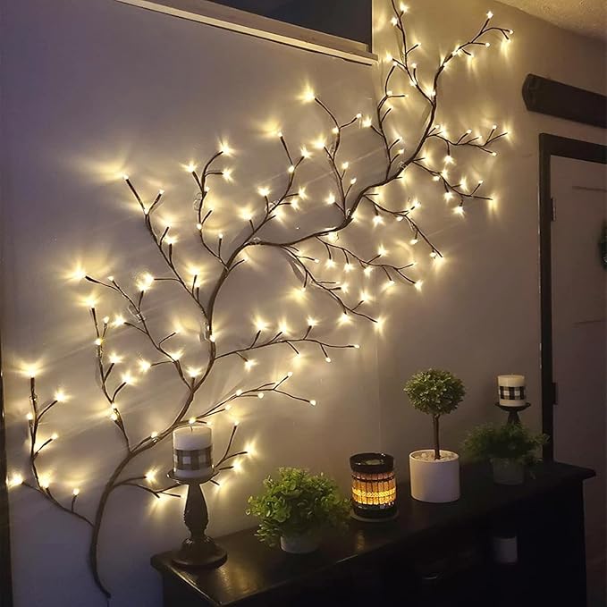 GOESWELL Enchanted Willow Vine Lights with Remote: 7.5Ft 144 LEDs Brown Twig Tree Branch Lights with Timer Dimmer for Indoor Living Room Bedroom Forest Boho Farmhouse Christmas Decor