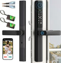 Sliding Door Smart Lock with Handle Keyless Entry Sliding Door Lock with Fingerprint Code RFID Card Keypad Digital Key APP Remote Replacment Slim Thin Frame Patio Door with Handle