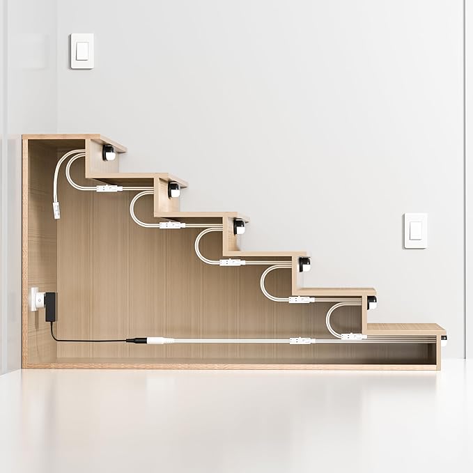 Stair Step LED Light Kit JOV-0816 for Indoor Stairs Lighting – Self-Powered Wireless Panel Switch Control (Warm White 3000K, 16 Stairs)