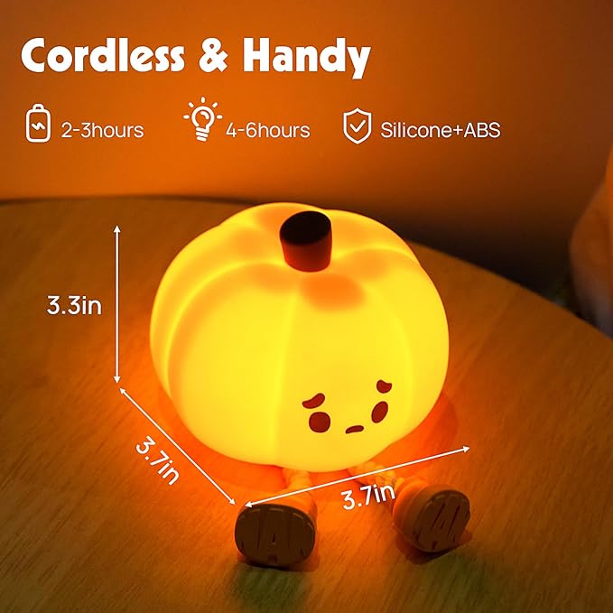 Cute Silicone Pumpkin Night Light, Rechargeable Dimmable Nursery Nightlight, Bedside Touch Lamp for Breastfeeding, Pumpkin Decor for Fall Decorations