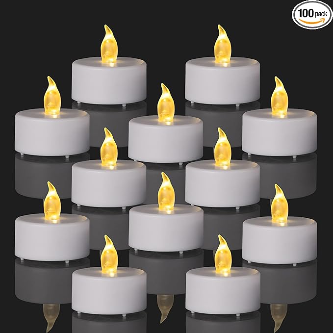100PCS Flameless LED Tea Lights Candles, Realistic and Bright Flickering Long Lasting 200Hours Battery-Powered, Ideal Party, Wedding, Birthday,Halloween, Christmas ,Home, Table Decoration WarmYellow.