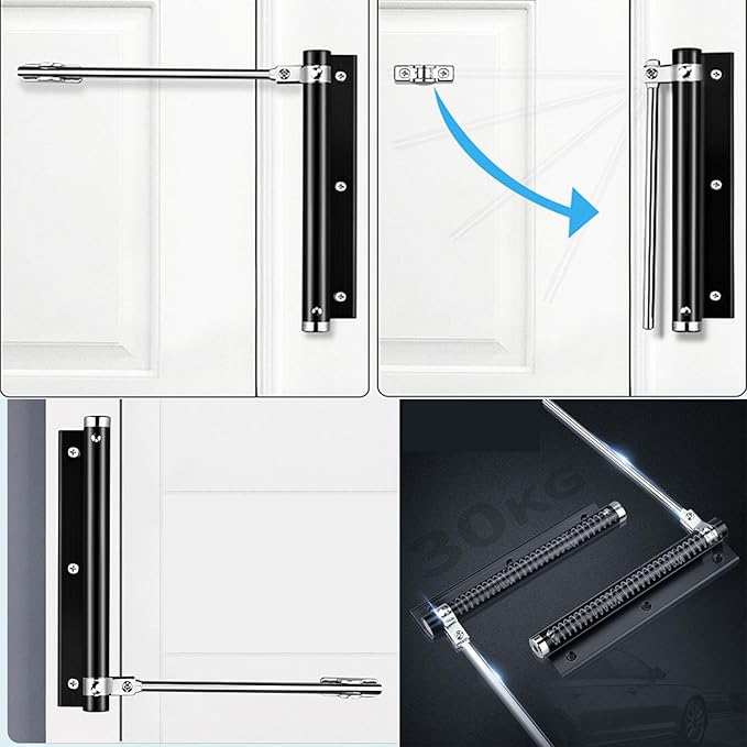 ZENG 2-Pack Adjustable Spring Door Closer - 304 Stainless Steel Surface Mounted Automatic Closer for Residential/Commercial Doors (20-40kg, 175° Max, Black)