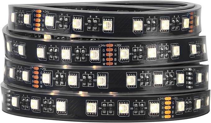 BTF-LIGHTING 5050 RGBW RGB+Cool White(6000K-7000K) 4 Colors in 1 LED Tape Light DC24V 5m 16.4ft 60LED/m Multi-Colored IP67 Black 14mm PCB for Bedroom Kitchen Home Decoration(No Adapter or Controller)