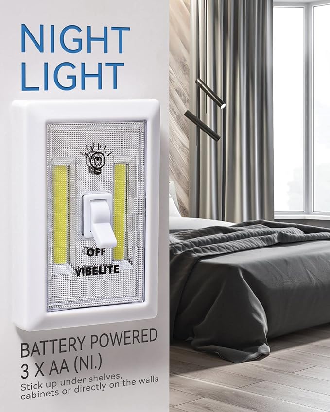VIBELITE Closet Light, Battery Operated Switch Light, Tap Light, Touch, Push Night Lights, Wall Wireless Mount Under Cabinet, Shelf, Shed, Kitchen, Garage, Attic, RV, Lighting Installations (6-Pack)