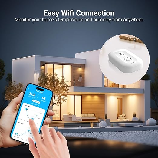 DAYBETTER 1PACK Smart Thermometer Hygrometer, 2.4G WiFi Indoor Temperature Humidity Sensor, Real Time App Notification, for Home Nursery Greenhouse, No Tuya Smartlife Magic Home Support