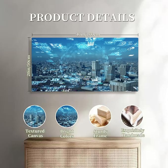 Wibinuki Wall Art Wall Decor Wall Paintings Smart city and communicion network G. IoT (Internet of Things). for Living Room Bedroom Bathroom Home Decor Can Be Hung Directly 20"x 40"
