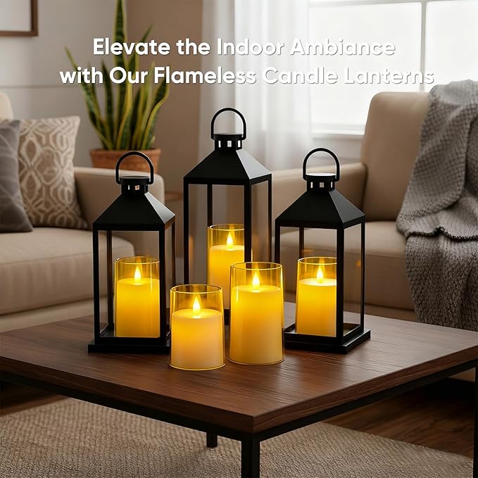 Amagic 3"×4" 5" 6" 6" 6" Gold Flameless Candles with Remote and Timer, Realistic Flickering Battery Operated Acrylic Led Fake Candles for Home Wedding Party Fall Christmas Decor, Set of 5