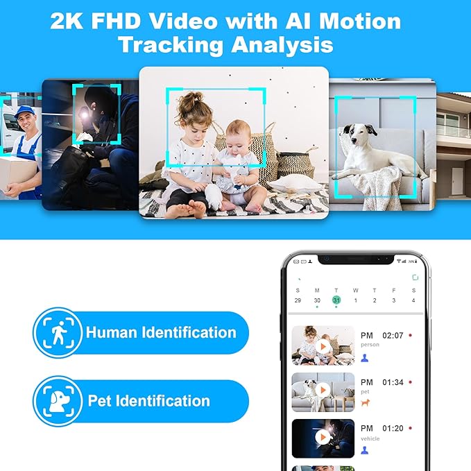 2K Pan/Tilt Security Camera, WiFi Indoor Cameras for Home Security with AI Motion Detection, Pet/Dog/Baby Camera with Phone App, 2-Way Audio, 24/7, Siren, TF/Cloud Storage, 2 Pack