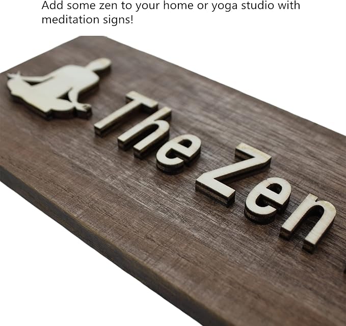 The Zen Den signs Room Decor Meditation in Progress Wall Hanging Sign,Inspirational Wooden Door Plaque for Yoga Studio Bedroom Decoration (Brown)