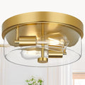 Flush Mount Ceiling Light Fixtures, 2-Light Gold Ceiling Mount for Farmhouse with Clear Glass Lampshade, Industrial Flush Mount Light Fixture Farmhouse for Hallway, Kitchen, Entryway and Foyer