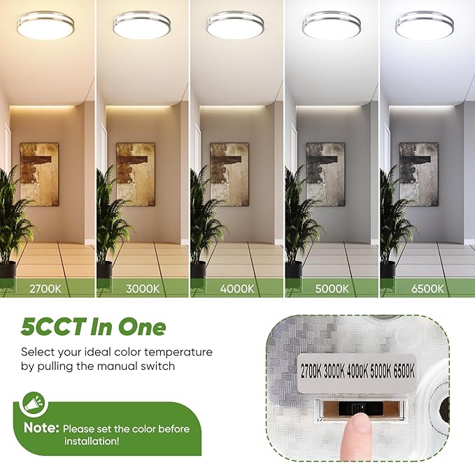 16in 50W LED Flush Mount Ceiling Lights 5600lm Super Bright, Dimmable LED Ceiling Light Fixtures 2700K-6500K 5CCT Adjusted, 2-Pack Modern Light Fixture Ceiling for Living Room Bedroom Kitchen , Nickle