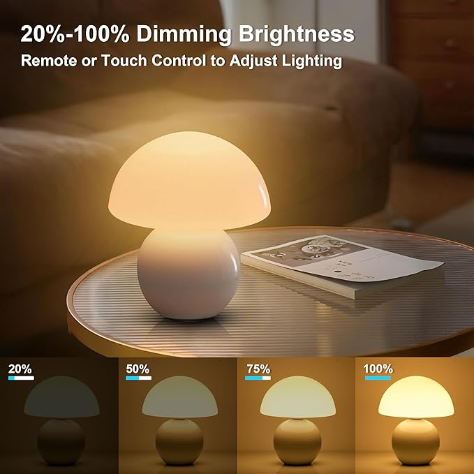Cordless Cute Mushroom Lamp with Remote Control, 9 RGB, Cordless Lamps for Tables, 3 Color Temperature, Stepless Dimmable, Timer, Memory, Unique Aesthetic Home Decor for Living Room (White)