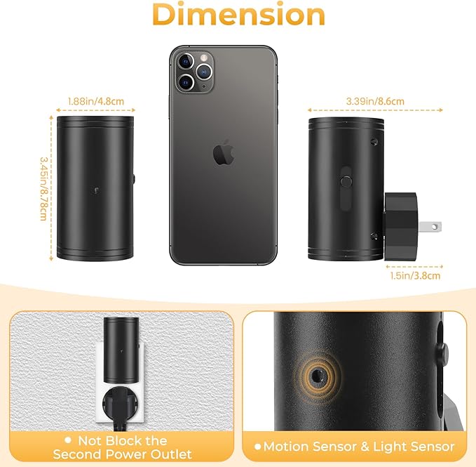LED Night Lights with Motion Sensor & Dusk to Dawn Sensor, Night Lights Plug into Wall Dimmable Soft White Nightlight with 5-300lm Adjustable Brightness for Bedroom, Bathroom, Stairs, Hallway 2 Pack
