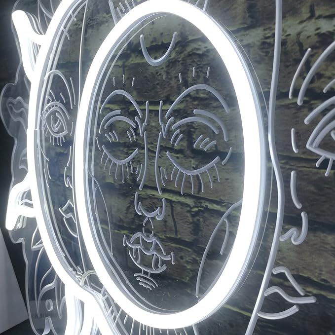 Sun and Moon Custom Neon Sign, 3D Aesthetic Burning Sun Light Hippie Indie Fractal Faces LED Sign Psychedelic Boho Neon Light Mystic Mandala Sign Wall Decor for Bedroom Home Bar Man Cave Parties Gift