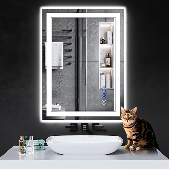 30"x22" LED Bathroom Mirror with Anti-Fog, Stepless Dimmable Lights, 3 Color Modes, Shatter-Proof Tempered Glass,Waterproof Design
