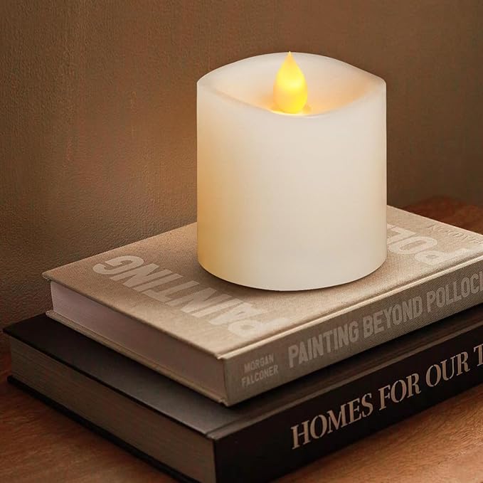 3x3 Flameless Candles Set of 1, 2AA Battery Life 600 Hours Battery Candles Flickering with Timer, 3 inch Flameless Candles with Remote for Indoor/Outdoor, White