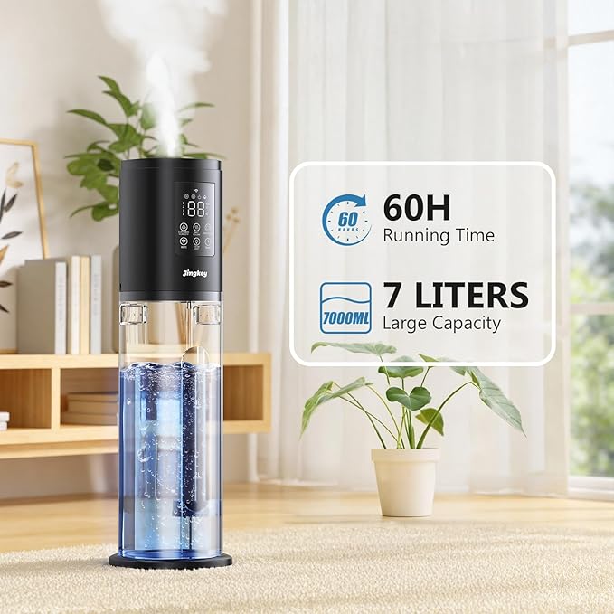 Humidifiers for Bedroom Large Room with 7L/1.85Gal Large Humidifier, Smart App & Remote Control, 4 Mist Levels Large Room Humidifiers for Home Midnight