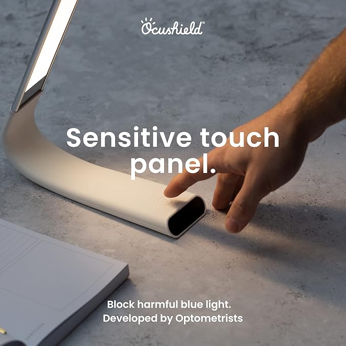 Ocushield Oculamp Eye Safe Anti Blue Light Desk Lamp, Portable with Touchpad, Dimmable with 3X Color Settings, USB Charging with 20 Hours of Light (Gold)