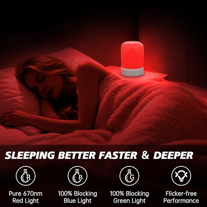 Aogled Red Light Therapy Lamp for Sleep & Relaxation – 670nm Bedside Night Light with Touch Control, Dimmable LED Lamp for Bedroom | Cordless, Rechargeable, Portable Design for Travel & Home Use