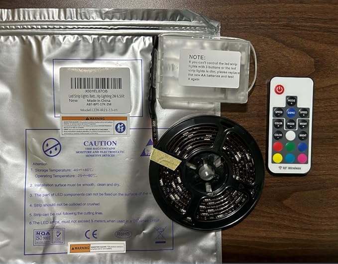 Led Strip Lights Battery Powered RGB Led Strip Rope Lights Waterproof Led Lights with Remote Control Flexible Led Strip Lighting 2M 6.56ft